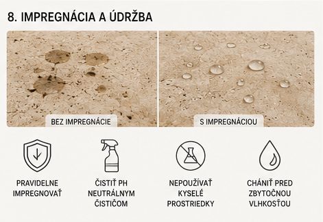 Impregnácia travertínu pred a po aplikácii – ochrana prírodného kameňa